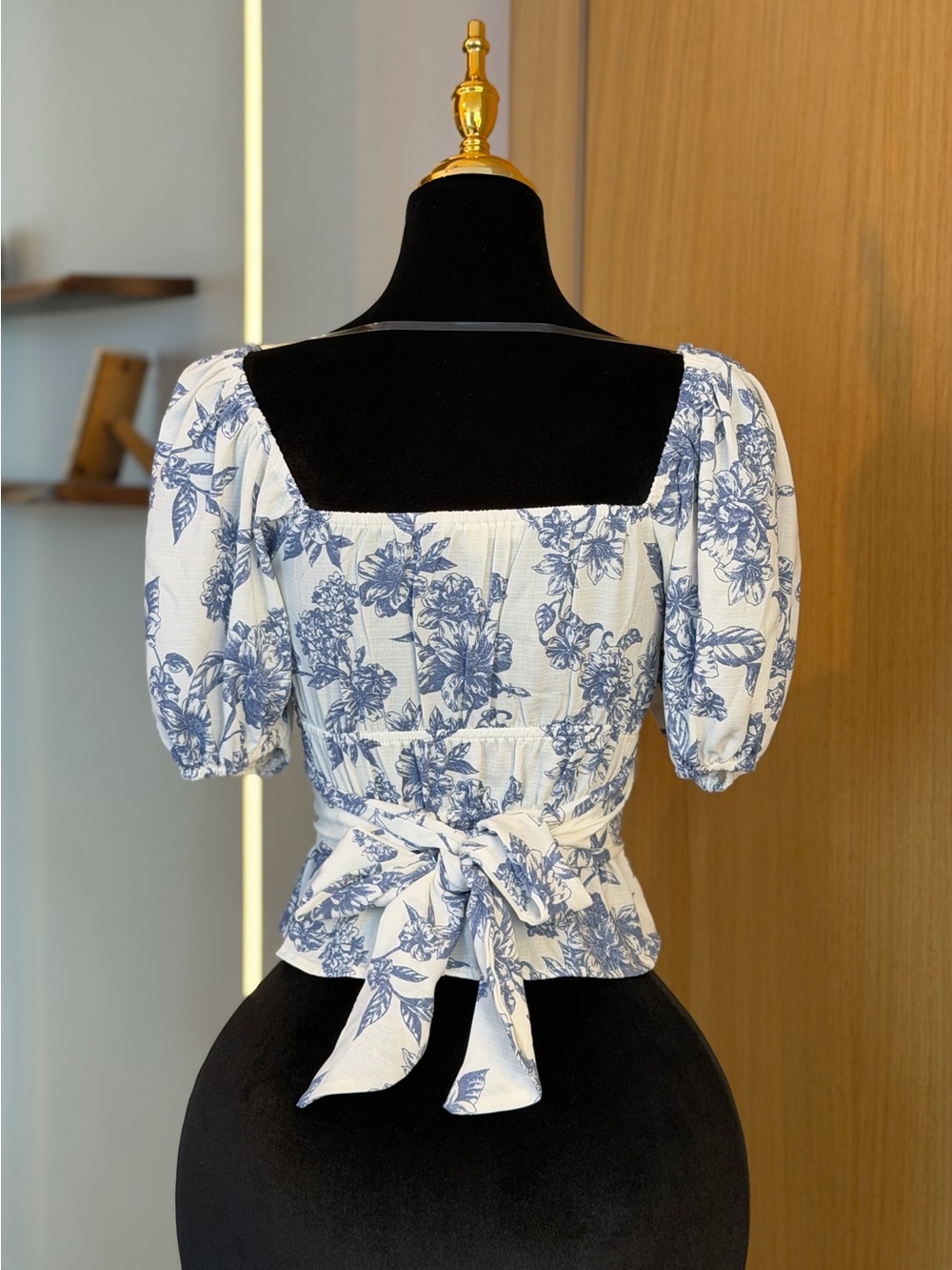 Pie in the Sky Blue Cottagecore Toile Puff Sleeve Tie Top | Cottage Muse